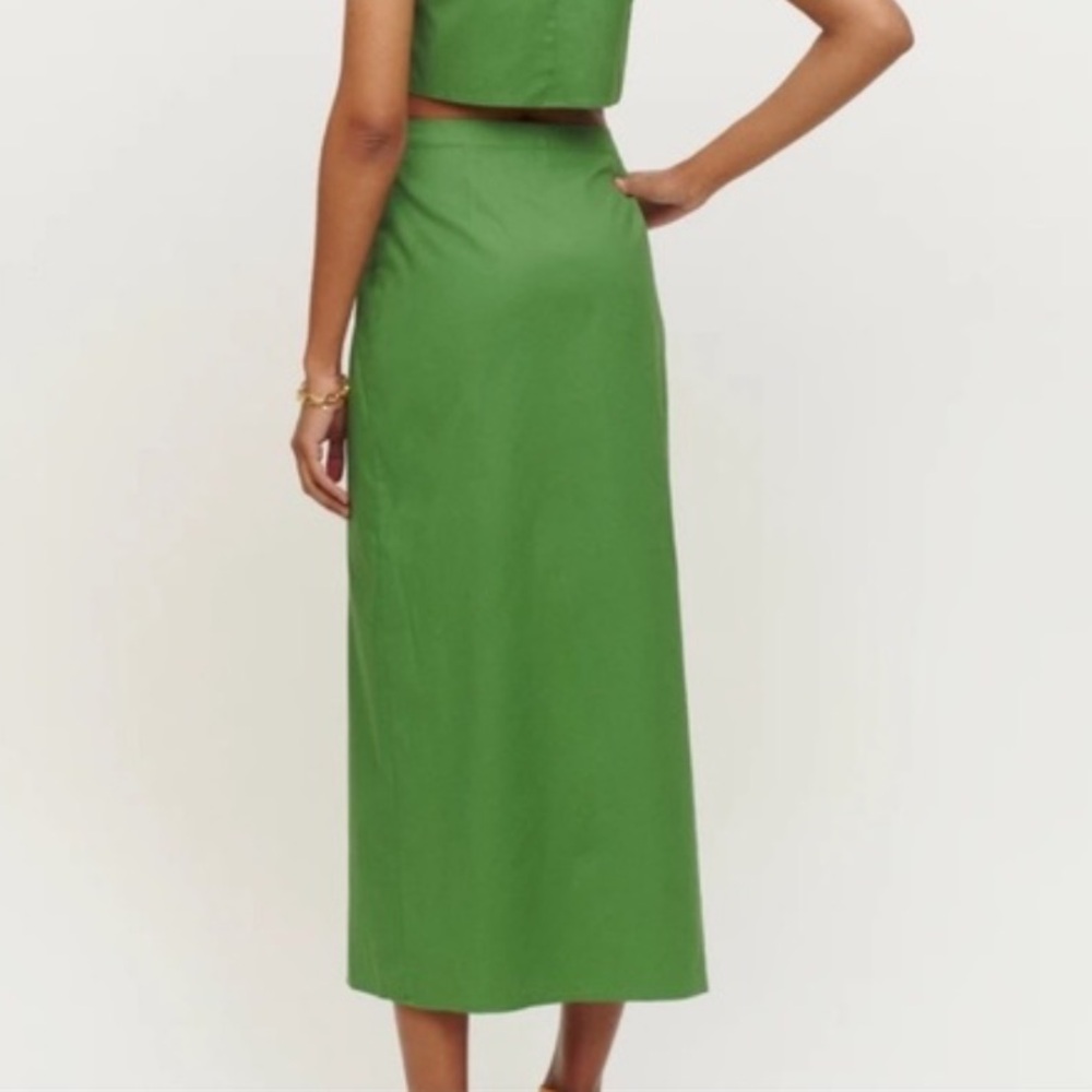 Reformation Green Wrap Midi Skirt - Picture 2 of 14